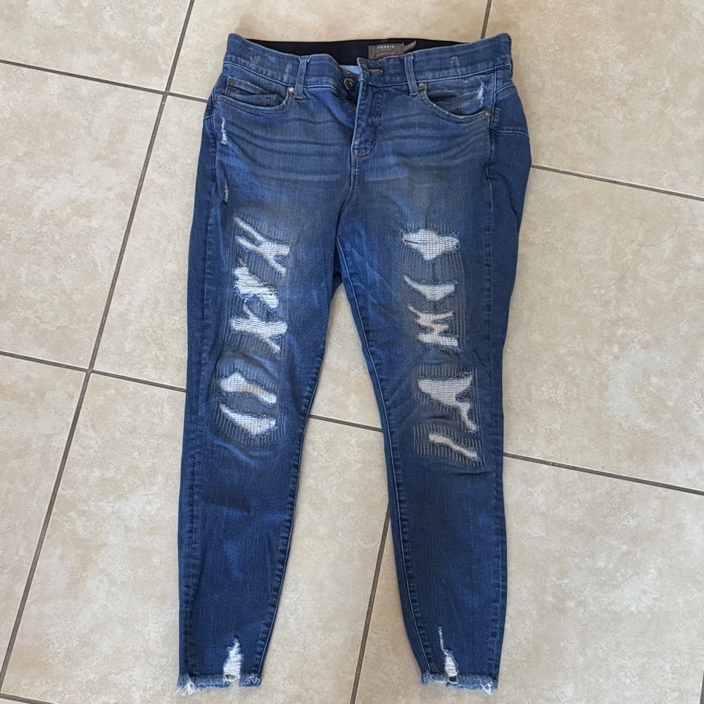 Torrid Dark Blue Distressed Skinny Jeans